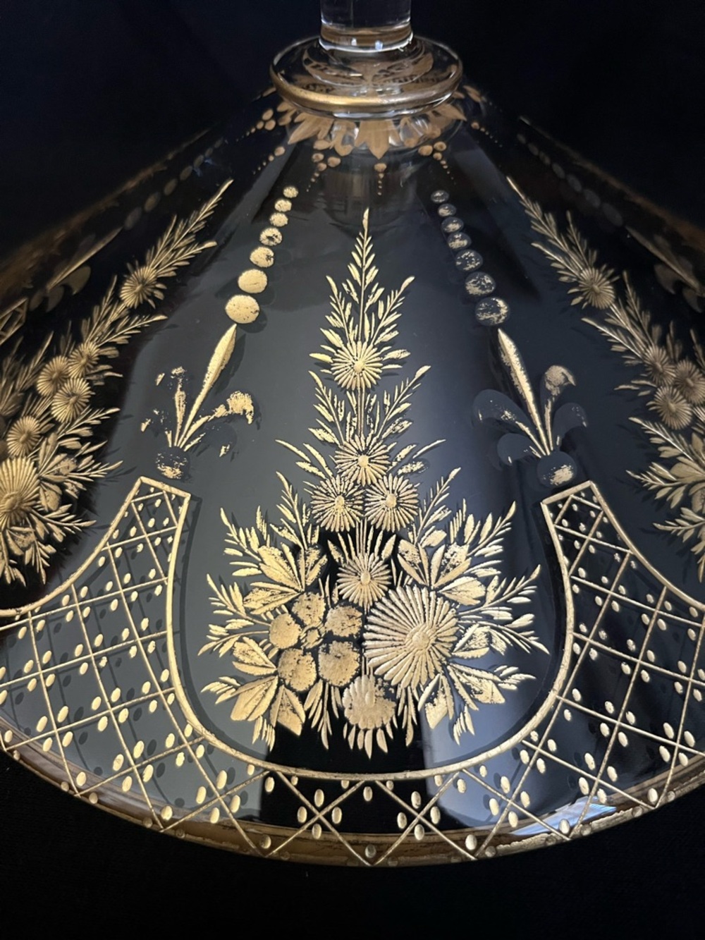 Antique Early 1900 Bohemian Glass, Tazza/Compote Dish, Moser-style, Gold Gilding - Picture 8 of 15